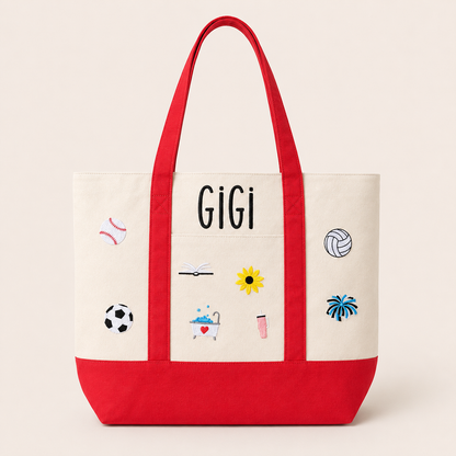Personalized Mini Icon Tote Bag | Custom Embroidered Gift Tote, Everyday Essentials Bag, Small Boutique Tote