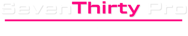Logo of SevenThirty Pro with a pink and white color scheme on a white background rowlett dfw custom shirts
